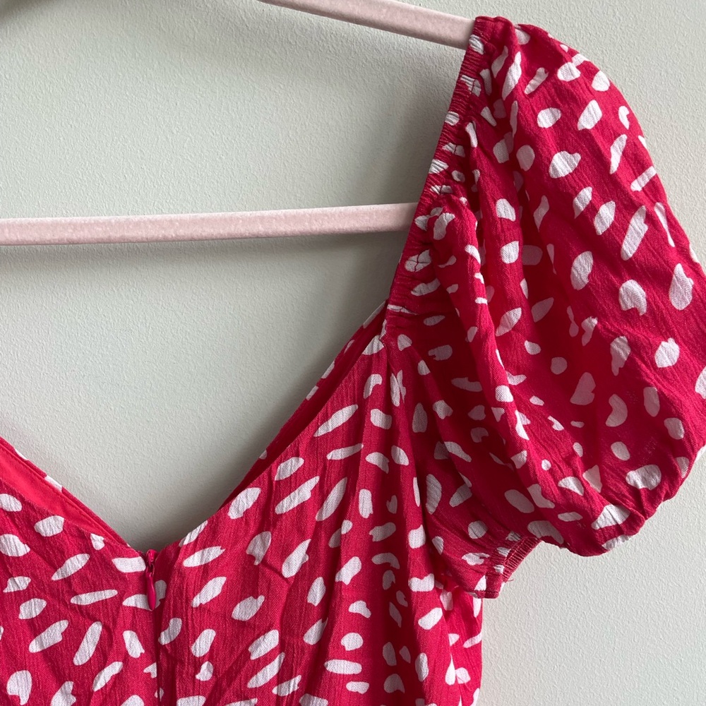 Lulu's Hey Sunny Red Dotted Short Sleeve Romper in Red - Picture 9 of 10
